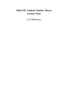 Math 539: Analytic Number Theory Lecture Notes Lior Silberman