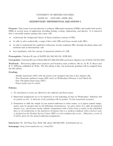 UNIVERSITY OF BRITISH COLUMBIA MATH 215 JANUARY–APRIL 2010 ELEMENTARY DIFFERENTIAL EQUATIONS I