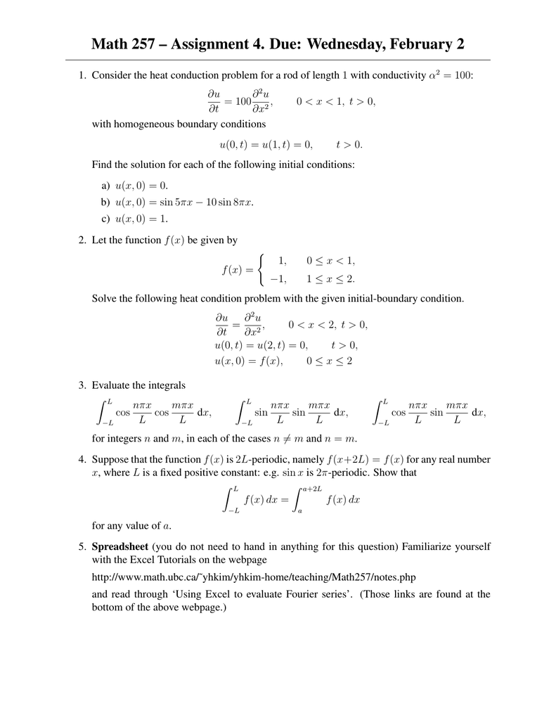 Math 257 Assignment 4 Due Wednesday February 2