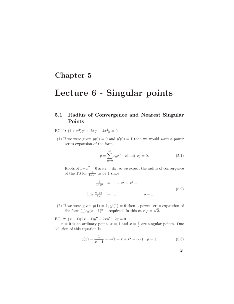 Lecture 6 Singular Points Chapter 5 5 1