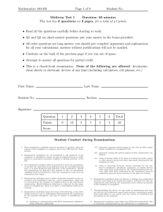 Mathematics 180-201 Page 1 of 9 Student-No.: Midterm Test 1