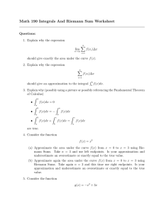 Math 190 Integrals And Riemann Sum Worksheet