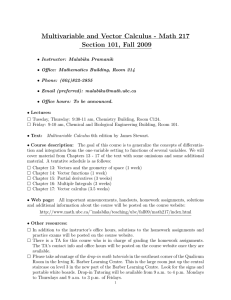 Multivariable and Vector Calculus - Math 217 Section 101, Fall 2009