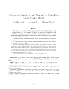 Existence of Symmetric and Asymmetric Spikes for a Crime Hotspot Model