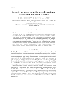 Mesa-type patterns in the one-dimensional Brusselator and their stability 1