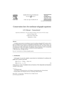 Conservation laws for nonlinear telegraph equations G.W. Bluman , Temuerchaolu