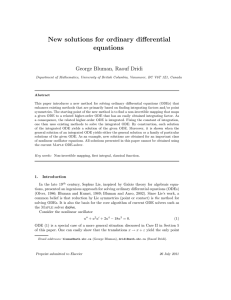New solutions for ordinary differential equations George Bluman, Raouf Dridi