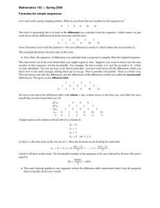 Mathematics 103 — Spring 2000 Formulas for simple sequences