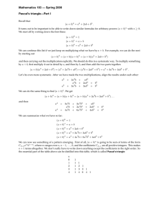 Mathematics 103 — Spring 2000 Pascal’s triangle—Part I