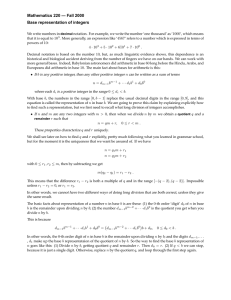 Mathematics 220 — Fall 2000 Base representation of integers