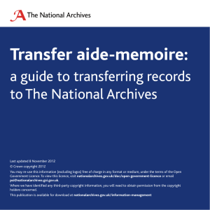 Transfer aide-memoire: a guide to transferring records to The National Archives