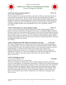 AFRICAN &amp; AFRICAN DIASPORA STUDIES Course Listings for Fall 2015