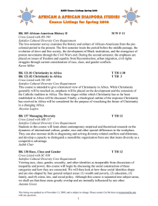 AFRICAN &amp; AFRICAN DIASPORA STUDIES Course Listings for Spring 2010