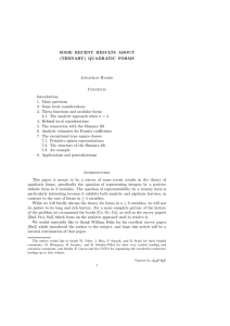 SOME RECENT RESULTS ABOUT (TERNARY) QUADRATIC FORMS Jonathan Hanke Contents