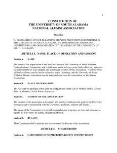 CONSTITUTION OF  THE UNIVERSITY OF SOUTH ALABAMA NATIONAL ALUMNI ASSOCIATION