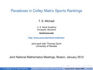 Paradoxes in Colley Matrix Sports Rankings T. S. Michael