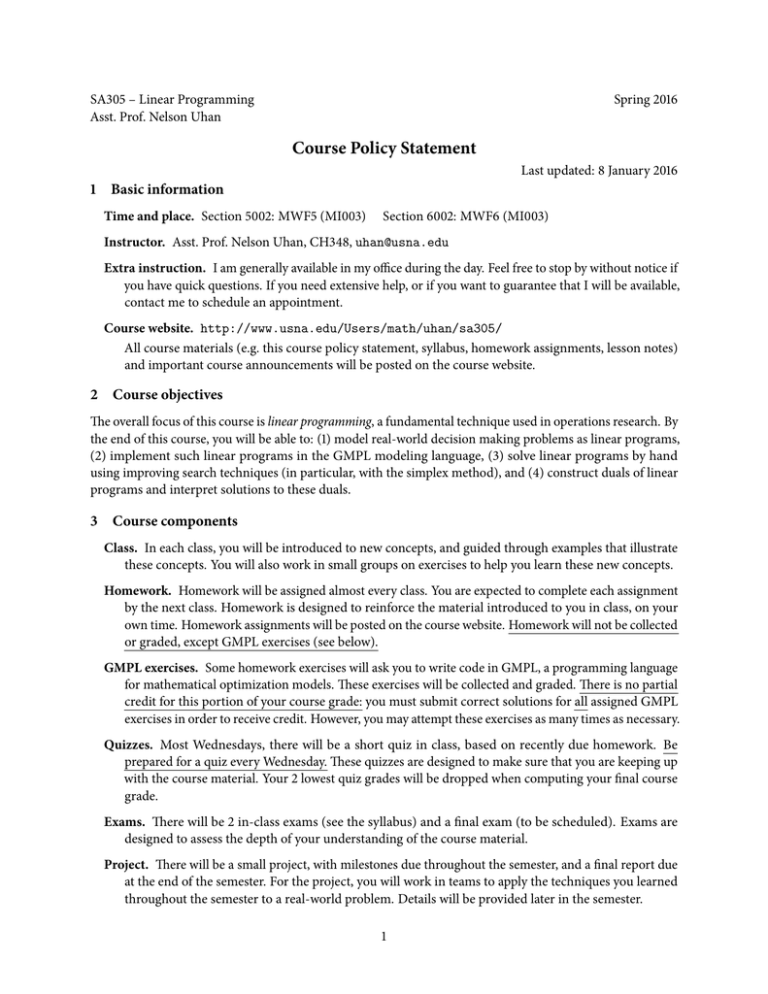 Course Policy Statement 1 Basic information