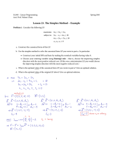 Lesson ��. �e Simplex Method – Example
