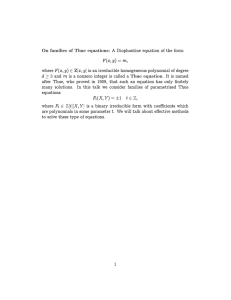 On families of Thue equations: A Diophantine equation of the... F (x; y) = m;