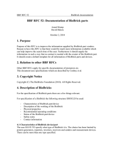 BBF RFC 52: Documentation of BioBrick parts  1. Purpose