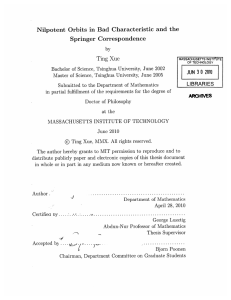 Nilpotent  Orbits in  Bad  Characteristic and ... Springer  Correspondence Ting  Xue JUN  3