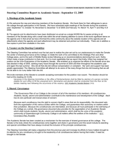 Steering Committee Report to Academic Senate –September 13, 2005  1. Meetings of the Academic Senate 