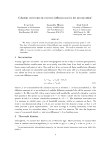 Coherent structures in reaction-diffusion models for precipitation Ryan Goh Samantha Mesuro Arnd Scheel