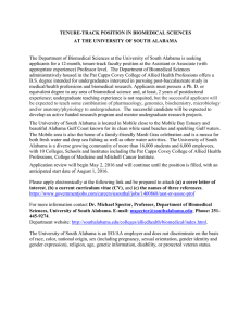 TENURE-TRACK POSITION IN BIOMEDICAL SCIENCES AT THE UNIVERSITY OF SOUTH ALABAMA