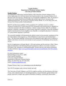 The Department of Physician Assistant Studies of the University of... invites applications for a full-time tenure track faculty position at... Faculty Position Department of Physician Assistant Studies