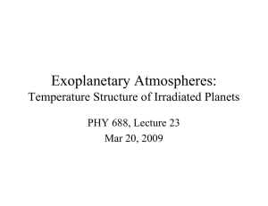 Exoplanetary Atmospheres: Temperature Structure of Irradiated Planets PHY 688, Lecture 23