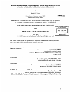 Impact of the Massachusetts  Pharmaceutical and Medical  Device ... of Conduct on Medical  Device  Physician-Industry  Collaboration