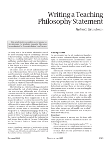 Writing a Teaching Philosophy Statement Helen G. Grundman Getting Started
