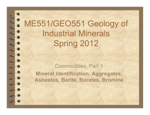 ME551/GEO551 Geology of Industrial Minerals Spring 2012 Commodities, Part 1