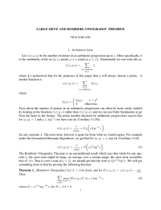 LARGE SIEVE AND BOMBIERI–VINOGRADOV THEOREM 1. I