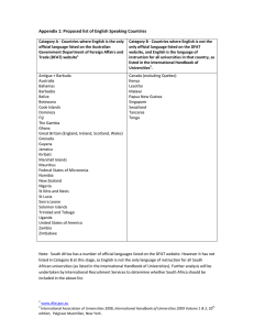 Appendix 1: Proposed list of English Speaking Countries