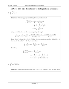 MATH 105 921 Solutions to Integration Exercises