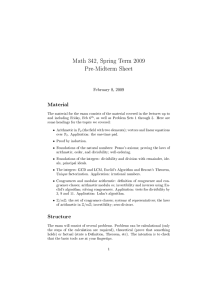 Math 342, Spring Term 2009 Pre-Midterm Sheet Material February 8, 2009