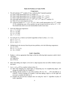 Math 342 Problem set 5 (due 9/2/09) Congruences 1. We will calculate 15