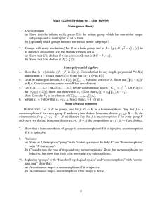 Math 422/501 Problem set 1 (due 16/9/09) Some group theory 1. (Cyclic groups)