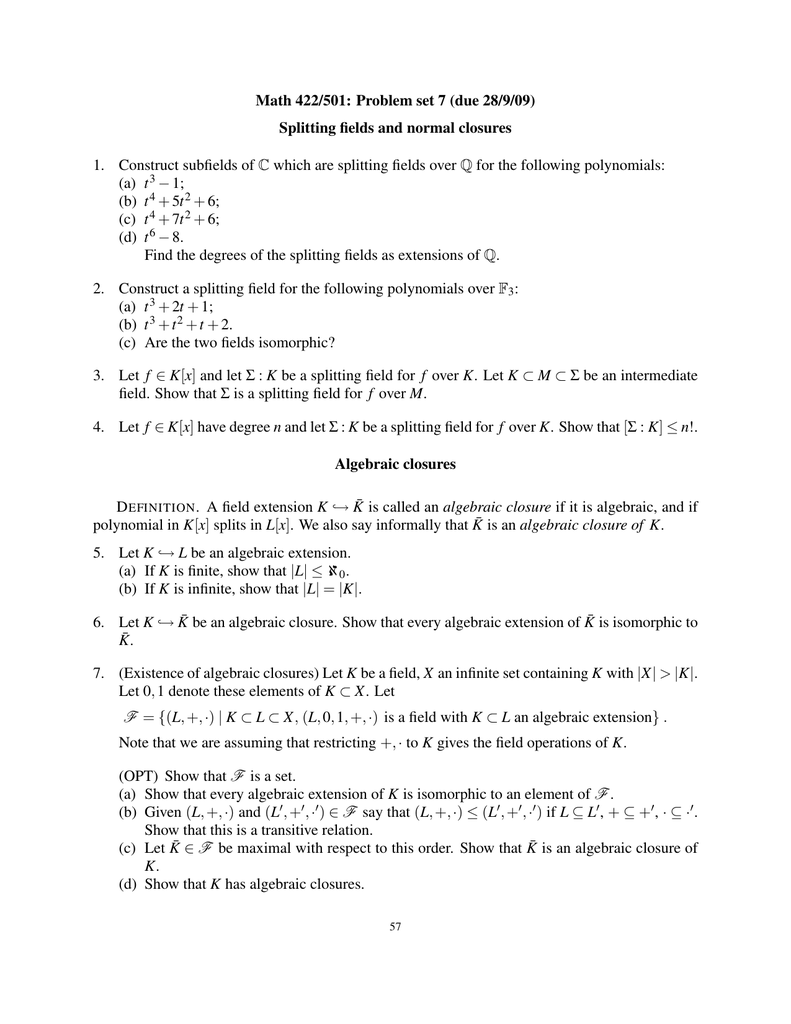 Math 422 501 Problem Set 7 Due 28 9 09 1