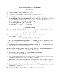 Math 437/537 Problem set 3 (due 16/10/09) Euler function 1.