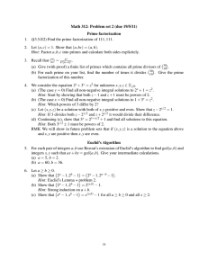 Math 312: Problem set 2 (due 19/5/11) Prime factorization 1.