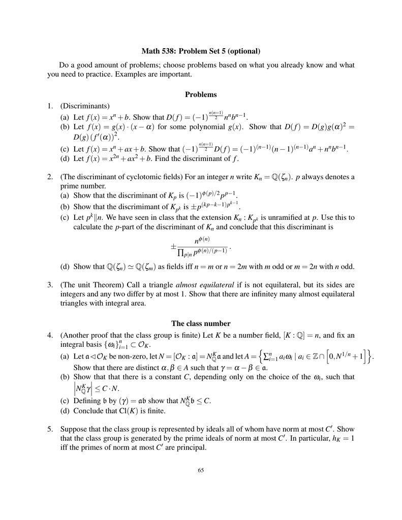Math 538 Problem Set 5 Optional