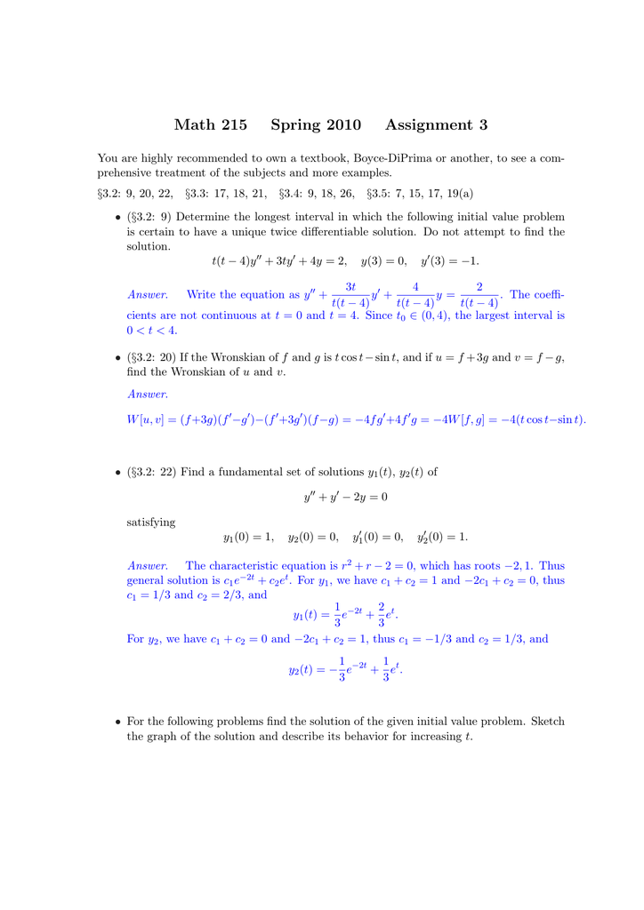 Math 215 Spring 10 Assignment 3