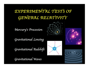 EXPERIMENTAL TESTS OF GENERAL RELATIVITY Mercury’s Precession Gravitational Lensing