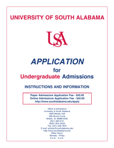 ApplicAtion  University of soUth alabama Undergraduate