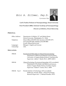 Eric A. Zillmer, Psy.  P Past-President (2003), National Academy of Neuropsychology