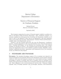 Boston College Department of Economics Sources of Financial Support for Graduate Students