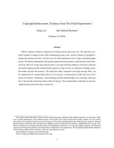 Copyright Enforcement: Evidence from Two Field Experiments Hong Luo Julie Holland Mortimer