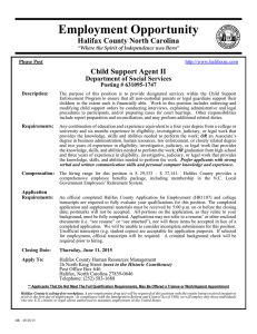 Employment Opportunity Halifax County North Carolina Child Support Agent II